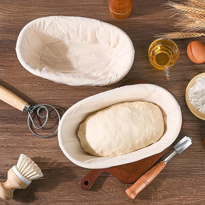 Saint Germain Bakery Premium Round Bread Banneton Basket with Liner - Perfect Brotform Proofing Basket for Making Beautiful Bread (10" Oval (2x count))