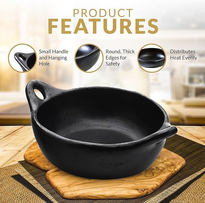 Chamba Black Clay Oval Roaster – Gift for Men & Women – Handcrafted Clay Serving Dish for Baking, Roasting, and Entertaining – Rustic and Oven-Safe Design - 3.5 Qt