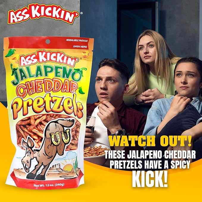 ASS KICKIN??Pretzels 12 Ounce Size Flavor Pack Seasoned Pretzel Twists (12oz, Jalapeno Cheddar)