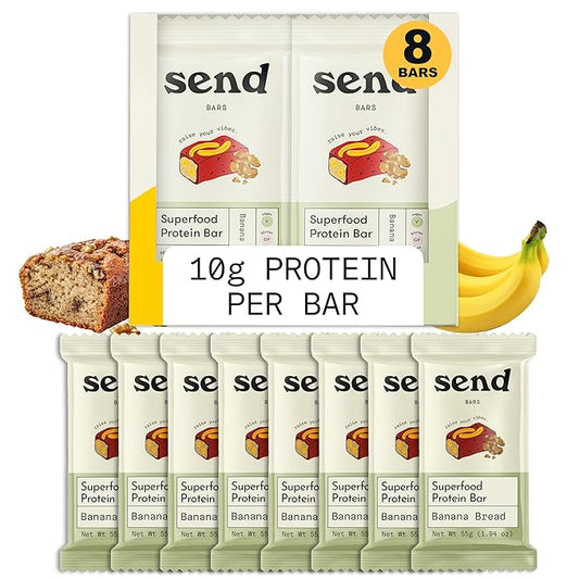 Send Bars Plant-Based Vegan Healthy Protein Bars, With Greens (Banana Bread, 8 Bars) ??Only Real Ingredients, Zero Added Sugar, Gluten-Free, Dairy-Free