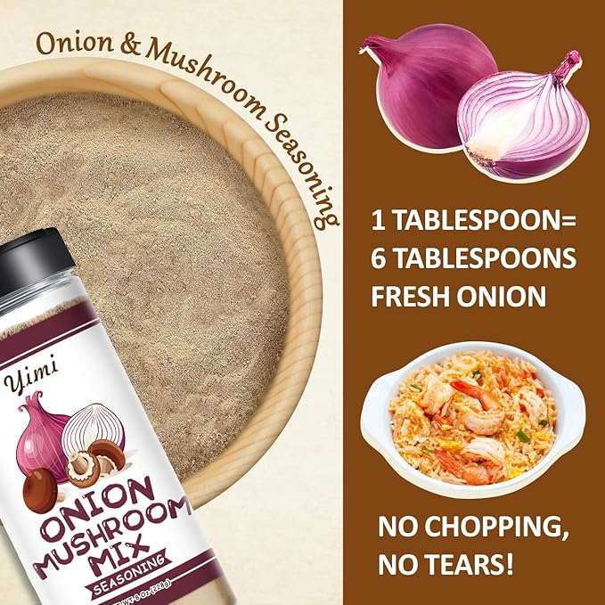 Yimi Onion and Mushroom Seasoning Mix, Umami Flavor, Finely Ground Powder for Soups, Stews, and Sauces and More, 8 oz