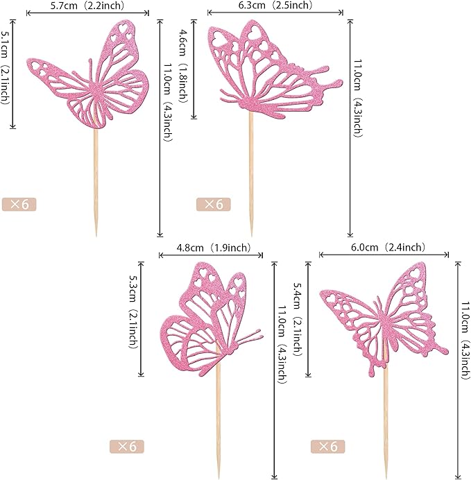 Rsstarxi 24 Pack Pink Glitter Butterfly Cupcake Toppers Glitter Assembled Hollow Butterfly Baby Shower Cupcake Picks Wedding Engagement Bridal Shower Kids Birthday Party Cake Decorations