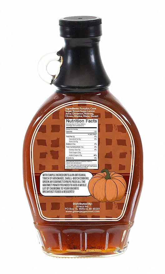 Green Jay Gourmet Pumpkin Spice Syrup - Premium Breakfast Syrup with Pumpkin, Spices & Lemon Juice - All-Natural, Non-GMO Pancake Syrup, Waffle Syrup & Dessert Syrup - 8 Ounces