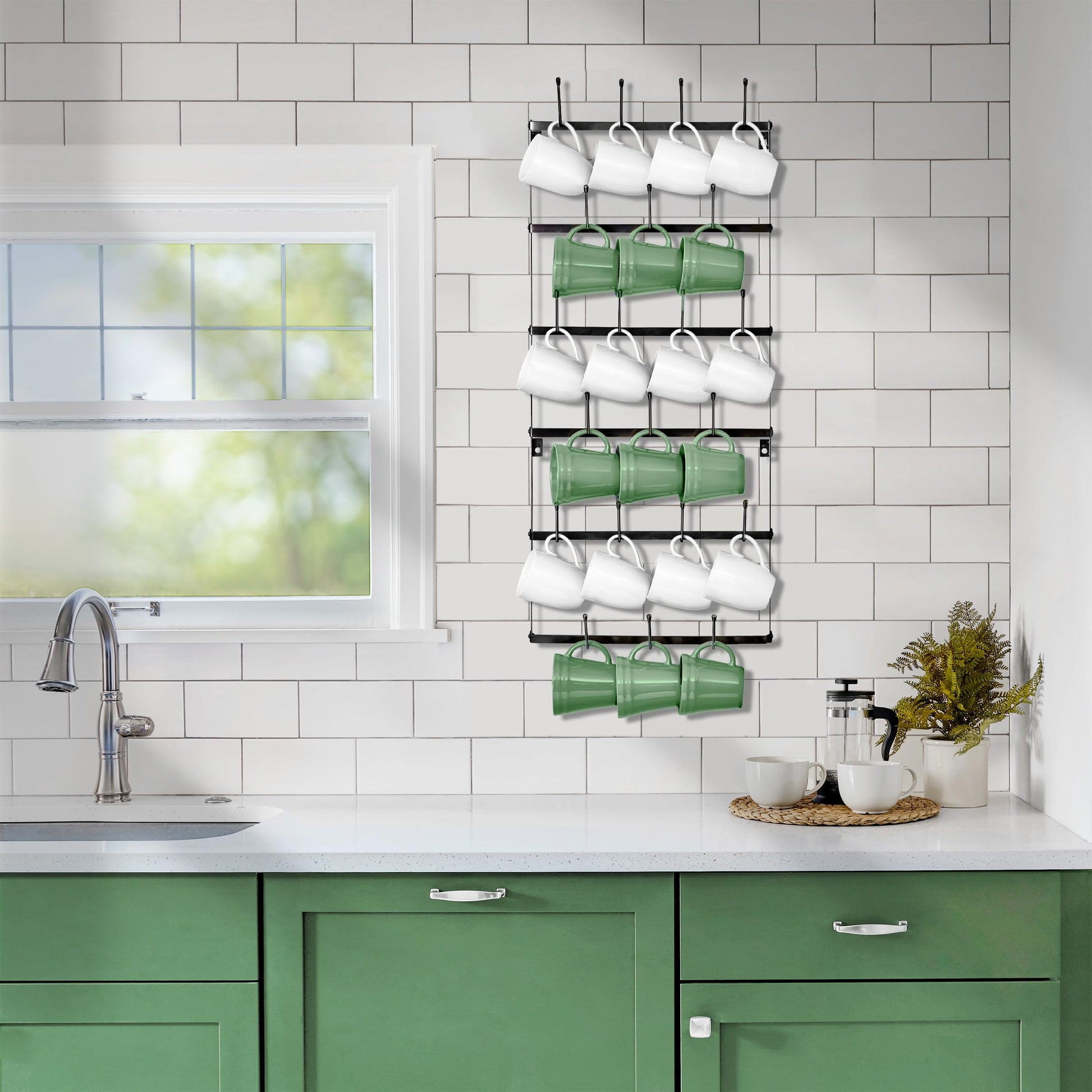 Sorbus Mug Rack for Wall - Small Rustic Coffee Mug Holder Wall Mount with 21 Hooks, Coffee Cup