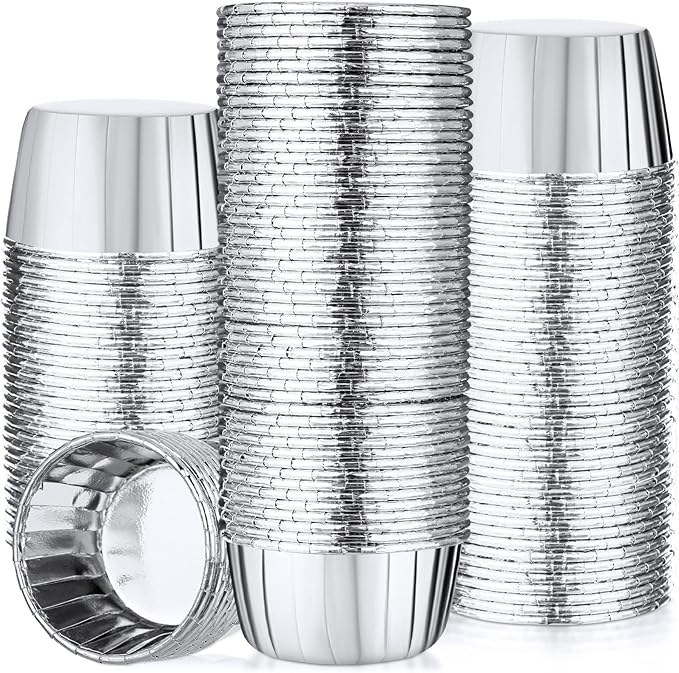 300 Pack Cupcake Cups Cupcake Wrappers Disposable Foil Muffin Liners Cupcake Liners Aluminum Foil Paper Mini Metallic Baking Cups for Wedding Halloween Party(Silver,3.5 oz)