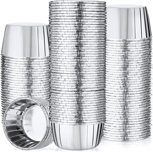 300 Pack Cupcake Cups Cupcake Wrappers Disposable Foil Muffin Liners Cupcake Liners Aluminum Foil Paper Mini Metallic Baking Cups for Wedding Halloween Party(Silver,3.5 oz)