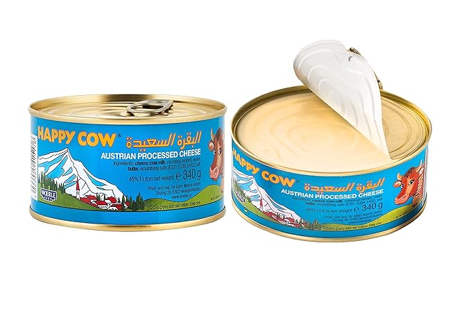 Happy Cow Halal Austrian Processed Cheese 12 OZ (340g) Easy Open Can, Rich Cheddar Flavor, Long Shelf Life, Perfect for Cooking, Snacking,Camping