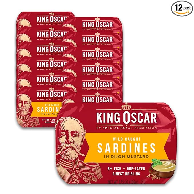 King Oscar Premium Sardines in Dijon Mustard, 3.75 Ounce Cans (Pack of 12), Wild Caught Canned