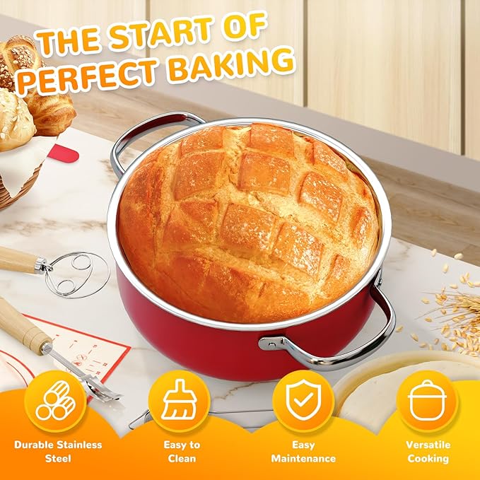 Super All-Inclusive Sourdough Bread Baking Supplies 50 oz Sourdough Starter kit with Pot, 4 Silicone Bread Proofing Baskets, Starter Jar, Scraper, Scale, Bread Making Tools & More (Red)
