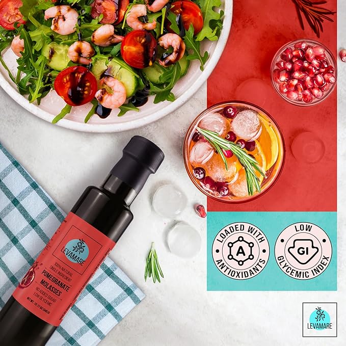 Levamare Pomegranate Molasses, 12 oz (Pack of 1) | No Added Sugar, No Additives | 100% Natural Pomegranate Concentrate from 100% Mediterranean Pomegranate Juice | Gourmet Food Pomegranate Syrup | Vegan, Gluten Free | Superfood