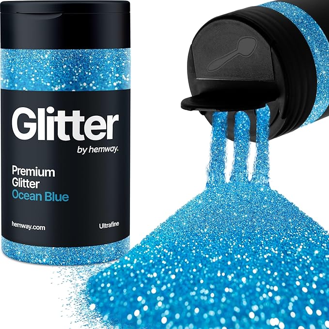 Hemway Premium Glitter Shaker - Ocean Blue | 130g Ultrafine Metallic Flake Sequins for Resin & Epoxy Crafts | Craft Supplies for Tumblers, Festival, Art