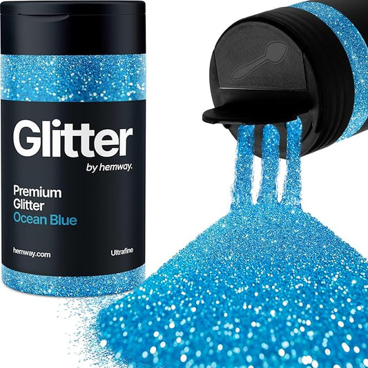 Hemway Premium Glitter Shaker - Ocean Blue | 130g Ultrafine Metallic Flake Sequins for Resin & Epoxy Crafts | Craft Supplies for Tumblers, Festival, Art