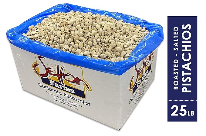 Setton Farms Pistachios, Bulk Box of Roasted Salted Pistachios, Premium California In Shell Pistachio Nuts, 25 pound case, Large Pistachios, Certified Non GMO, Gluten Free, Vegan and Kosher