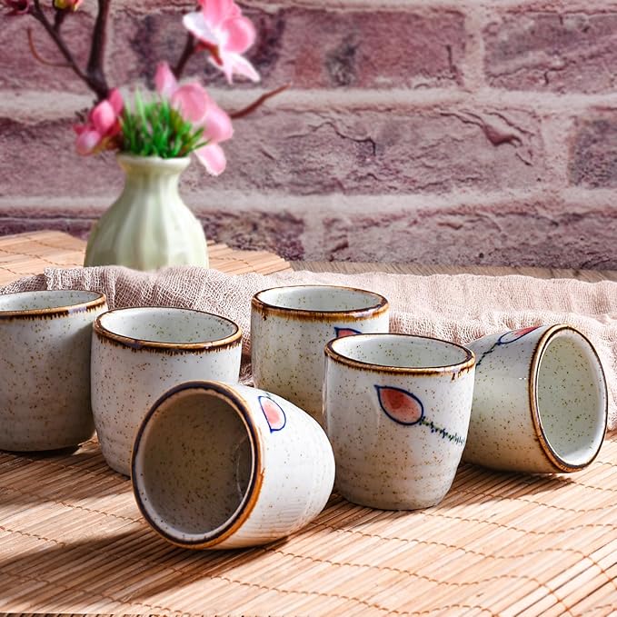Porcelain Sake Cups Set of 6, Japanese Wine Cups