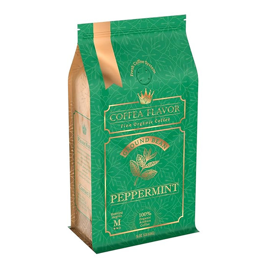Flavored Ground Coffee ??Peppermint, 100% Arabica, Single Origin, Medium Roast, USDA Organic, Naturally mint Flavored ??by Coffea Flavor