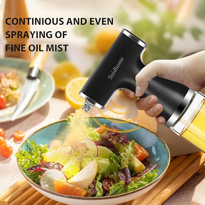 Oil Sprayer Mister for Cooking, Glass Bottle with Black Handle, Kitchen Spray Dispenser (Black)
