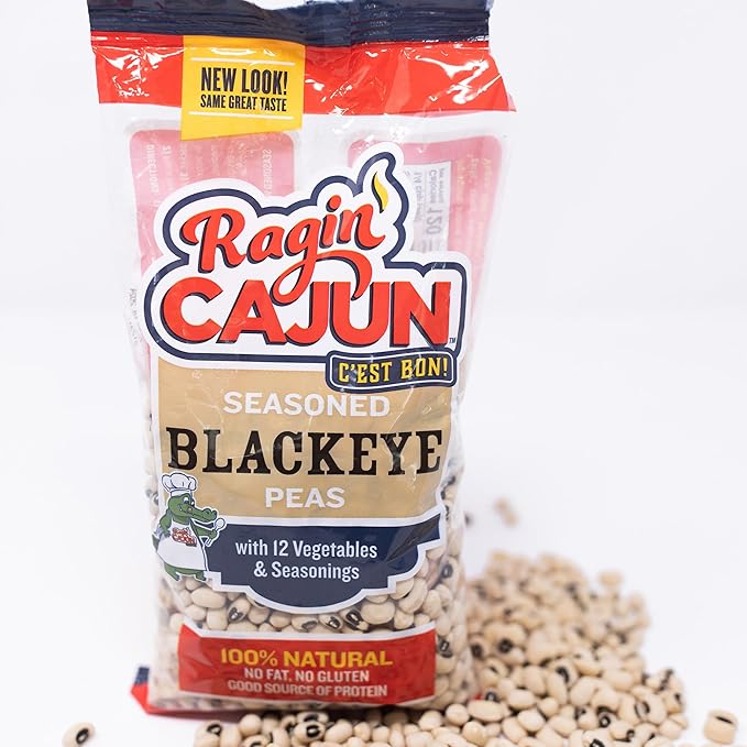 Ragin' Cajun Seasoned Blackeye Beans - 16 oz Pack, Fat-Free, Gluten-Free, Reduced Sodium - Authentic Louisiana Creole Dish with Seasoning