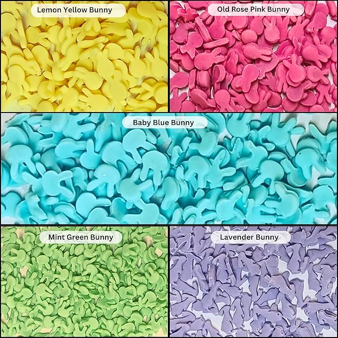 Confect Easter Sprinkles Edible | Assorted pack of 5 Parrot Green, Yellow, Pink and Sky Blue Easter Bunny I Cookies, Desserts & cupcake Decorating | Edible Sprinkles Mix for Baking & Cake Decorative