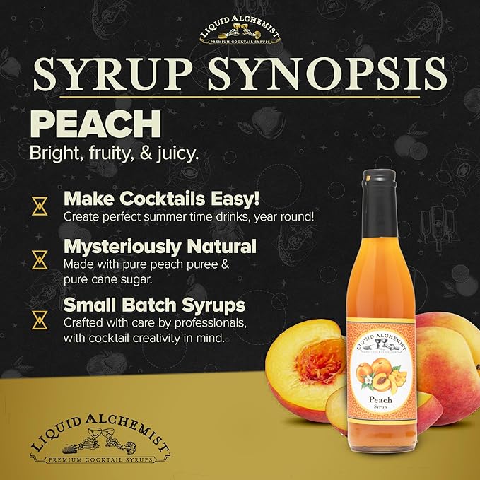 Liquid Alchemist Peach Syrup for Drinks - Real Ingredients Make our Peach Puree for Cocktails a Perfect Bellini Mix - Our Flavored Syrup is Non-GMO & Vegan (12.7 oz)