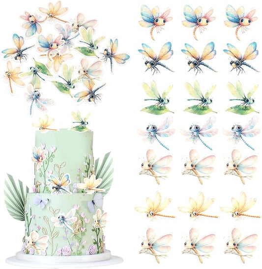 Rsstarxi 60 Pack Edible Dragonfly Cake Toppers Rice Paper Flying Insects Cupcake Picks for Baby Shower Birthday Wedding Anniversary Party Cake Decorations Supplies