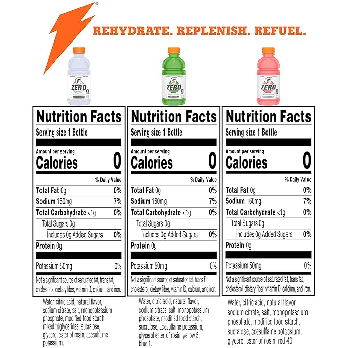 Gatorade G Zero Sports Drink, Glacier Cherry, Watermelon Splash, Apple Burst Variety Pack, 12 Fl Oz (Pack of 18)