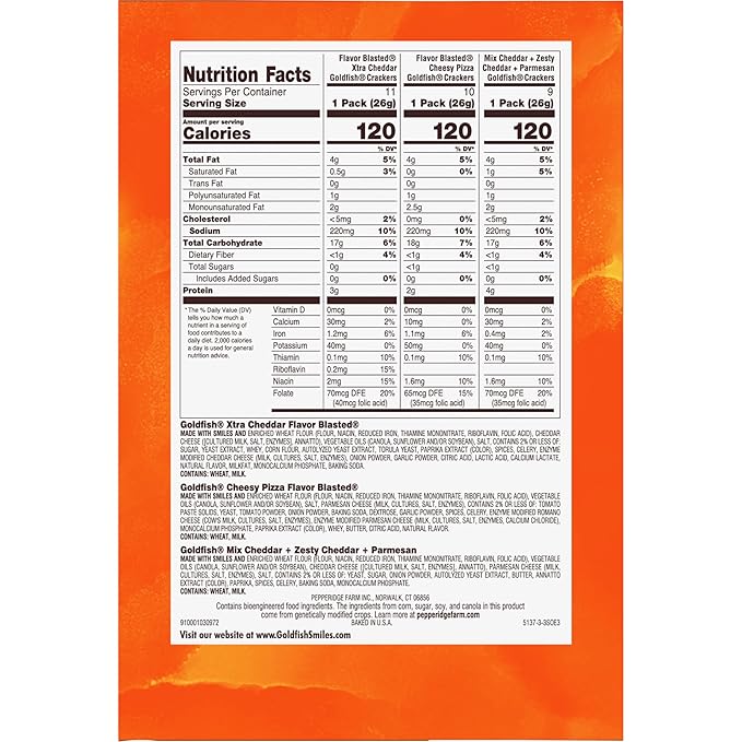 Goldfish Bold Mix Variety Pack Snack Crackers, 1 oz Snack Packs, 30 Ct Box