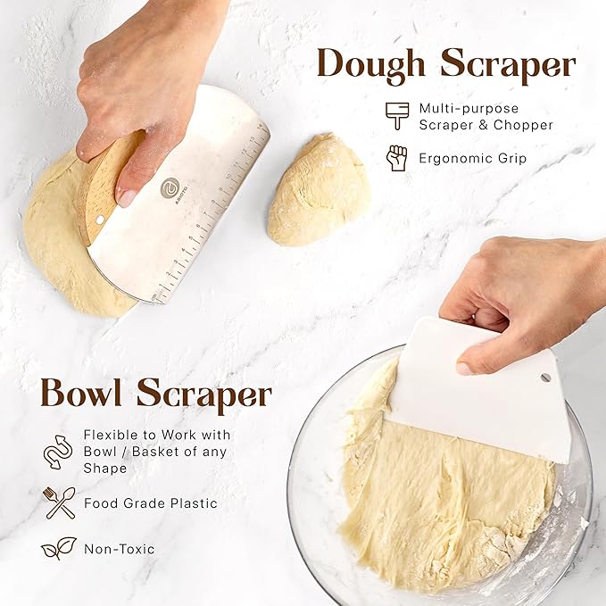 Sourdough Kit with Professional Bread Making Tools - A Complete Sourdough Bread Making Kit Including10" Round & 11" Oval Handcrafted Bannetons, Bread Lame, Danish Whisk, Bowl & Dough Scrapers