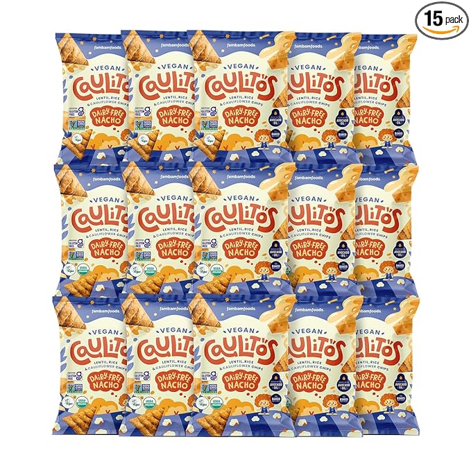 Caulitos ??15 Pack | Lentil, Rice & Cauliflower Chips | Organic, Gluten-Free, Non-GMO, Kosher, Nut-Free, Baked with Avocado Oil (22.5 oz, Nacho Cheese)