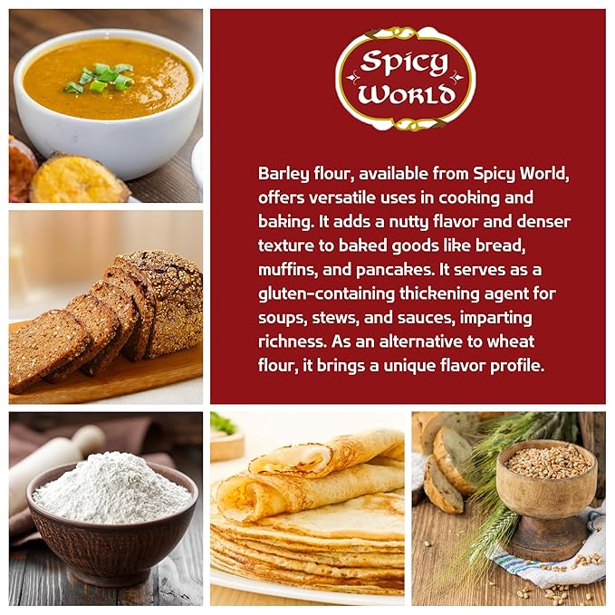 Spicy World Barley Flour - 4 lb (64oz) Bag | All-Natural, Raw, USA Grown | Versatile Barley Grain for Baking, Cooking, and More | Rich Source of Fiber