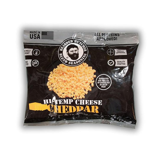 Bearded Butchers High-Temp Cheddar Cheese 1 lb ??Shelf-Stable 1/4" Cubes for Up to 10 lbs of Meat, 400째F High-Temperature Cheese ??Ideal for Sausage Making, Brats, Snack Sticks, Burgers, and More