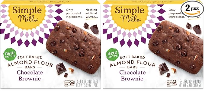 Simple Mills, Bar Almnd Flour Soft Baked Chocolate Brownie 5 Count, 5.99 Ounce (Pack of 2)