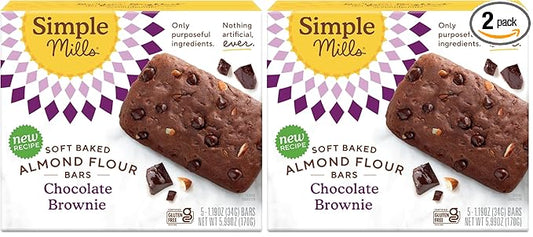 Simple Mills, Bar Almnd Flour Soft Baked Chocolate Brownie 5 Count, 5.99 Ounce (Pack of 2)