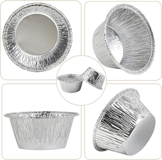 Aluminum Foil Baking Cups, 150 Pack Disposable 4 Oz Ramekins Aluminum Cupcake Muffin Liners Silver Foil Baking Cups for Egg Tart, Baking, Cupcake, Pudding, Appetize