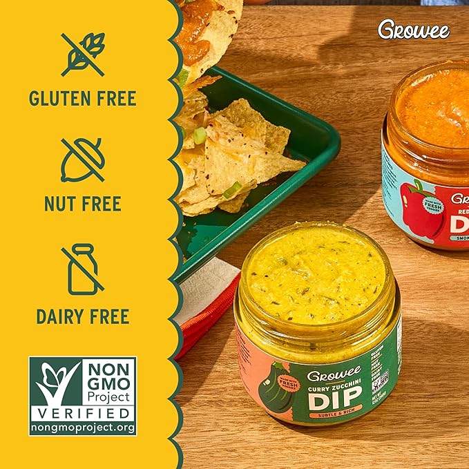 Growee Vegan Curry Zucchini Dip & Spread (2 Pack) ??Dairy-Free Queso & Salad Dressing Alternative ??Nut-Free, Gluten-Free, Soy-Free Plant-Based Condiment for Rice Bowls, Salads & Indian Dishes