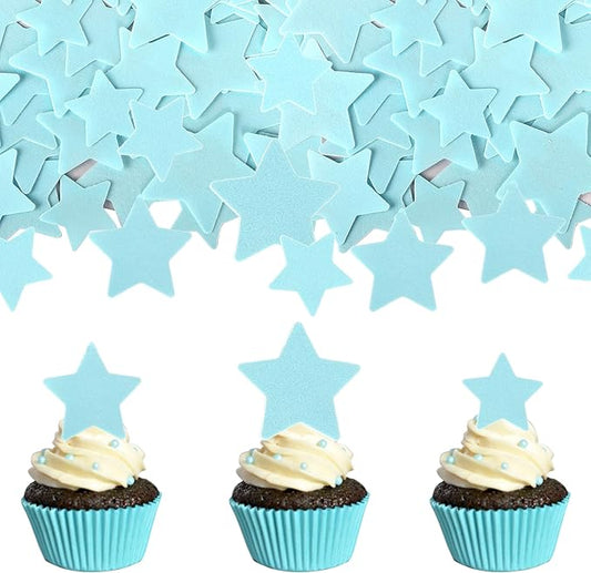 60 Pack Edible Star Cupcake Topper Twinkle Little Star Cupcake Picks Water Paper Little Star Theme Cupcake Decorations for Wedding Engagement Bridal Shower Birthday Party Supplies Blue