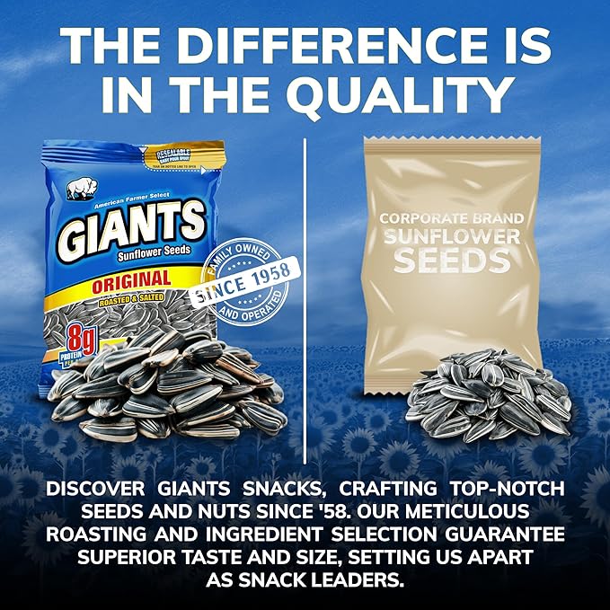GIANTS Original Sunflower Seeds - Sunflower Seeds to Eat, Sunflower Seeds Bulk, Lightly Salted Sunflower Seeds for Eating, High Protein Snack - 5.75 oz Resealable Bags (Case of 24)