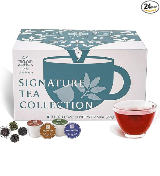 Johou Tea Pods Variety Pack, Compatible with All K-Cup Brewers & Keurig 2.0, 24 pods, 4 flavors includes English Breakfast, Earl Grey, Green and Oolong
