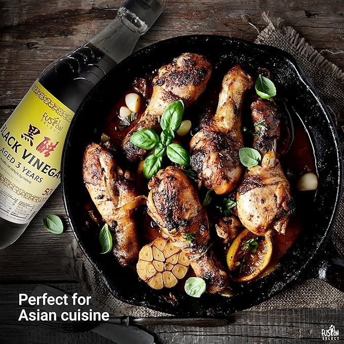 Fusion Select 500ml Chinese Black Vinegar - Authentic Chinkiang Black Vinegar for Cooking, Sauces, Dressings - Zero Artificial Color & Flavors - Aged for 3 years - Kitchen Condiments & Ingredients