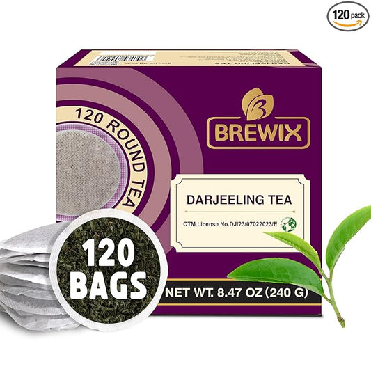 BREWIX, Darjeeling Black Tea Bags From Himalayas (120 Round Tea Bag) | Caffeinated | Breakfast Tea