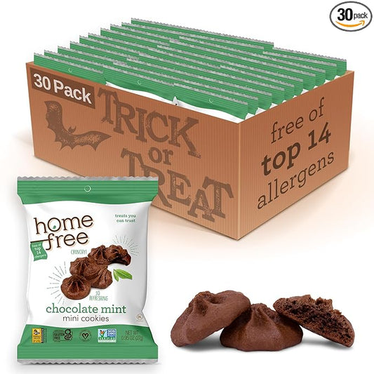 Homefree Chocolate Mint Mini Cookies, Gluten Free, Nut Free, Vegan, Individually Wrapped Packs, School Safe and Allergy Friendly Snack, 0.95 oz. (Pack of 30)