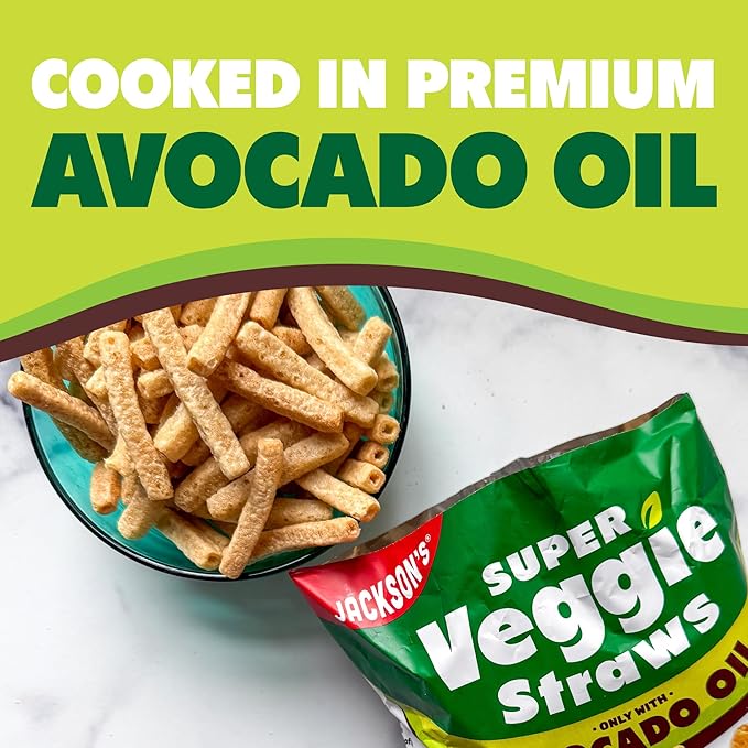 Jackson???Super Veggie Straws Variety Pack (5 oz, Pack of 6) ??Ranch, Cheddar, Sea Salt ??Gluten Free, Made with Premium Avocado Oil, Veggie Chips, Snack Variety Pack, Veggie Straws Individual Bags