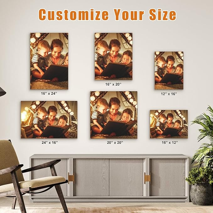 Custom Canvas Prints with Your Photos- Personalized Print Canvas Pictures, Custom Wall Art Gift for Living Room, Bedroom, Wedding Family Baby Pets Framed 20 x 20 inche