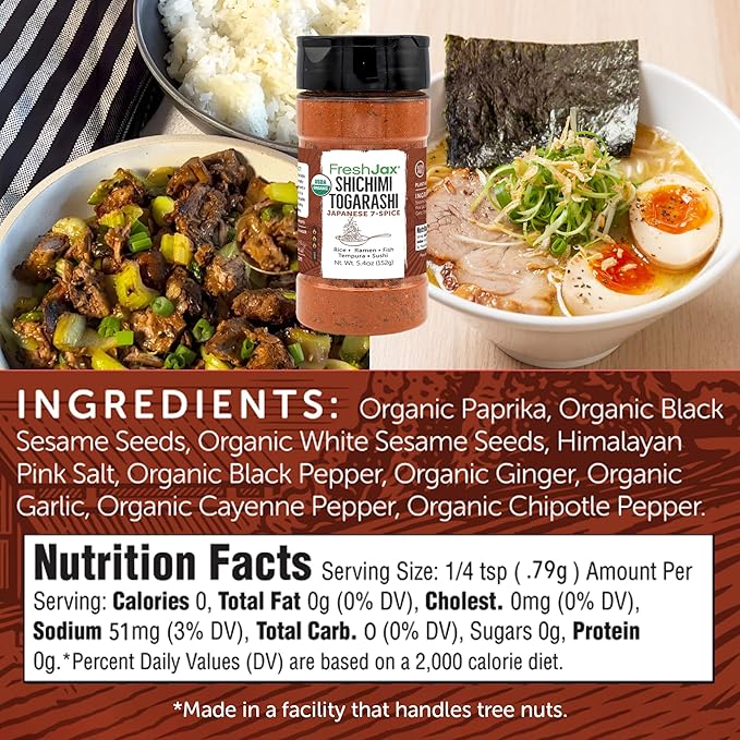 FreshJax Organic Shichimi Togarashi ??Japanese 7 Spice Seasoning Mix (5.4 oz) Non-GMO, Gluten-Free, Vegan, Keto, Paleo | Bold Umami Flavor for Ramen, Sushi, Rice, Grilled Meats, Vegetables