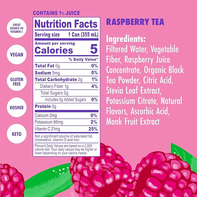 Swoon Raspberry Iced Tea - Sugar Free, Gluten Free, Low Carb, Paleo-Friendly - Flavored Keto Drinks Made with Organic Black Tea and Sweetened by Monk Fruit and Stevia (Pack of 12)