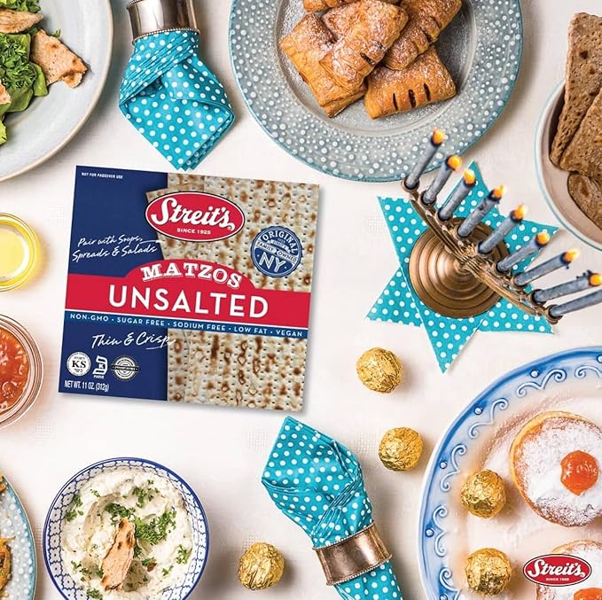 Streit's Unsalted Matzo - Thin & Crispy, Non-GMO, Sodium Free, Low Fat, Vegan, Family Owned, Kosher Certified, Pair with Soups, Spreads & Salads (11oz, Pack of 3)
