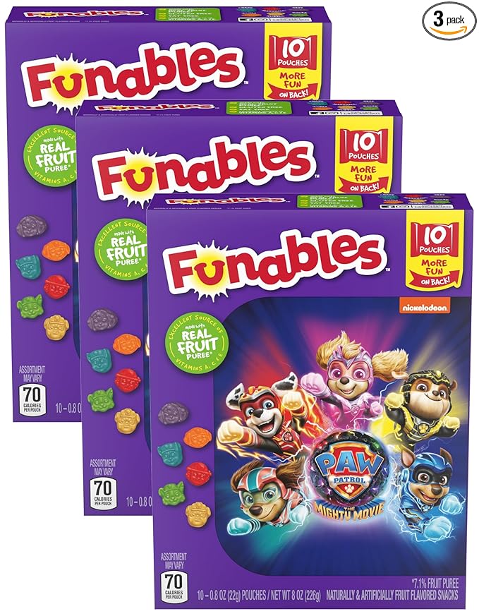 Funables Fruit Snacks, Paw Patrol Shaped Fruit Flavored Snacks, 0.8 Ounce Pouches (Pack of 30)