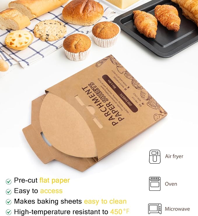 200Pcs Parchment Paper Rounds, 12 Inch Baking Parchment Circles, Precut Baking Sheets Round, Burger Patty Paper Liners for Tortilla Press, Cake Pan, Air Fryer, Springform Pan, Pizza Pan, Cake Cookie