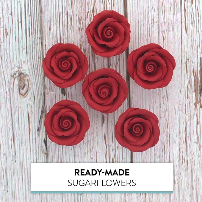Global Sugar Art Premium Edible Roses, Red, Unwired, Medium 1.5 inches, 12 Count by Chef Alan Tetreault