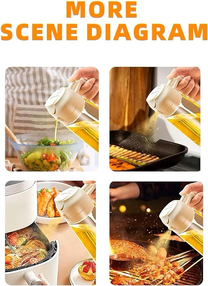 Oil Sprayer for Cooking 2 in 1, 470ml/16oz, Oil Spray & Dispenser Glass Bottle, Food-grade material for Kitchen, Salad Dressing, Frying, Air Fryer & BBQ (Black&CreamyWhite)