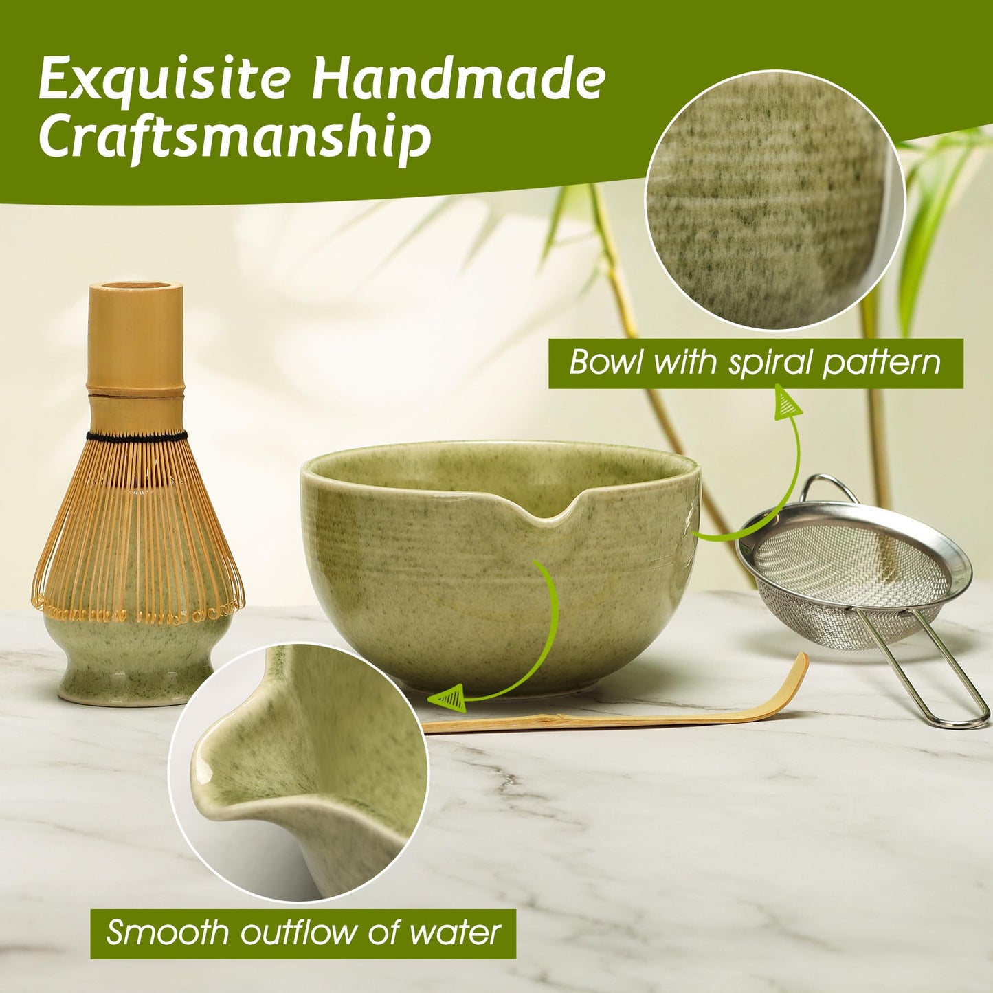 DiDiBirDi Matcha Tea Set 5 Pcs, Japanese Traditional Ceramic Bowl, Bamboo Whisk (Chasen), Scoop